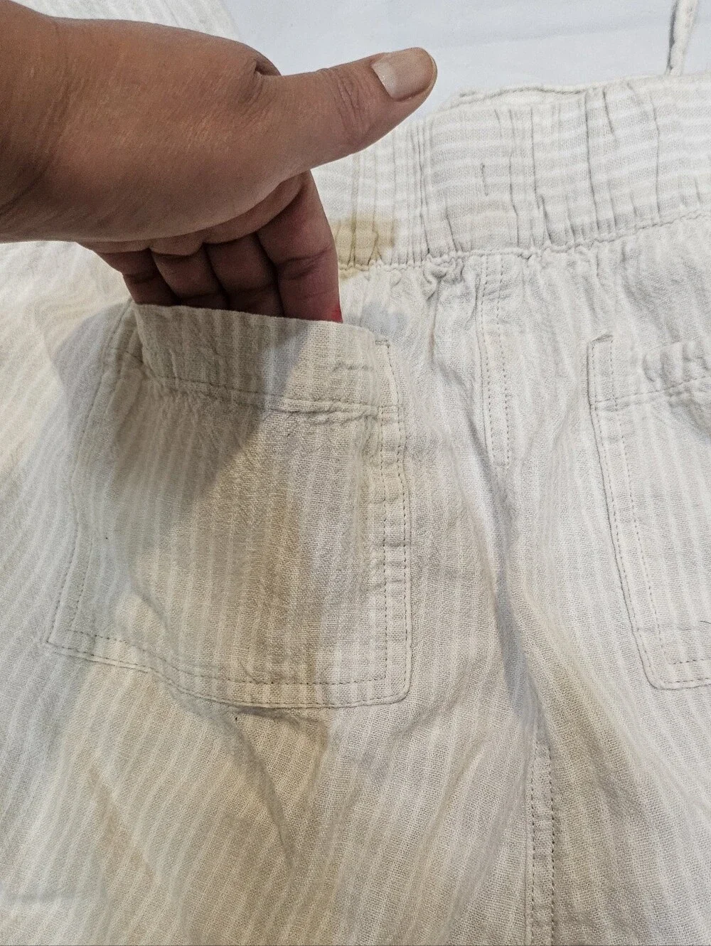 Per Se Striped Linen Capri Pants M Wide Leg Drawstring Elastic